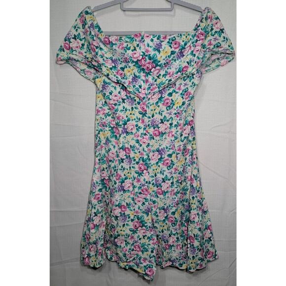 Roberta Vintage Juniors Floral Romper Sz 9/10 Off The Shoulder 80s Feminine - Picture 4 of 7